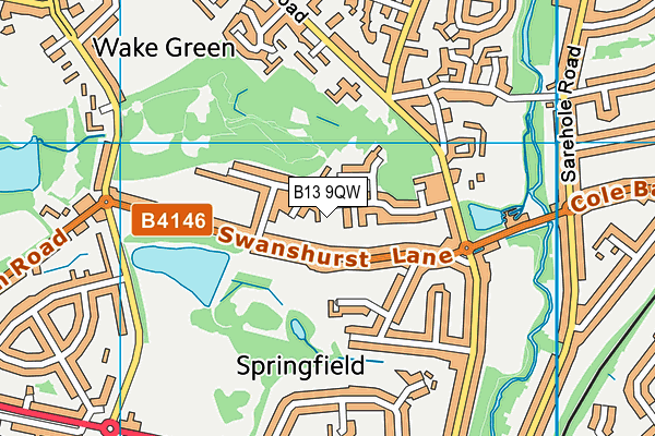 B13 9QW map - OS VectorMap District (Ordnance Survey)