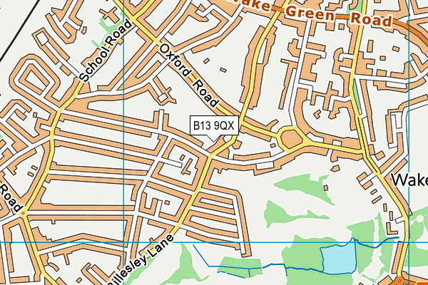 B13 9QX map - OS VectorMap District (Ordnance Survey)