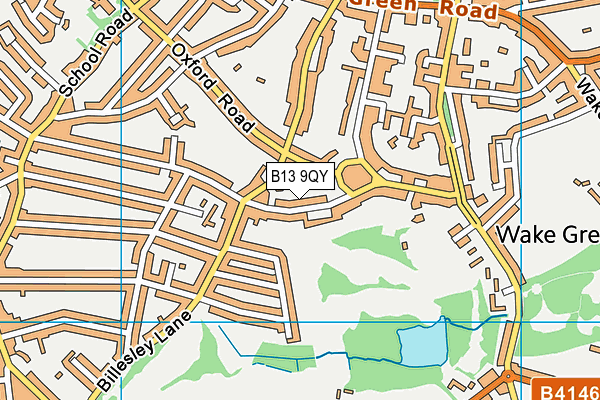 B13 9QY map - OS VectorMap District (Ordnance Survey)