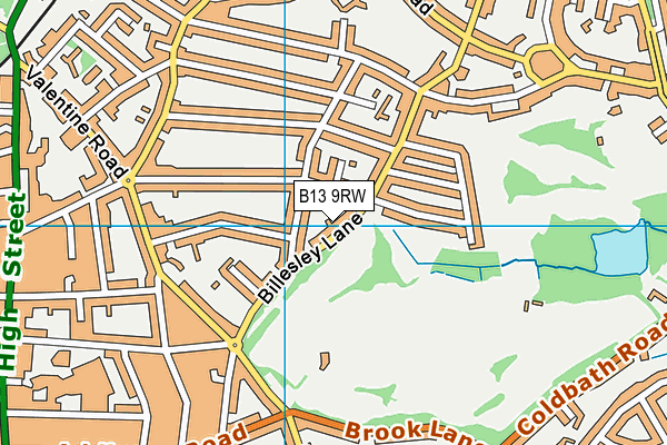 B13 9RW map - OS VectorMap District (Ordnance Survey)