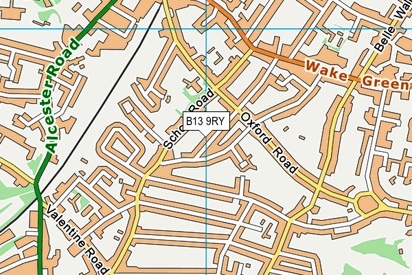 B13 9RY map - OS VectorMap District (Ordnance Survey)
