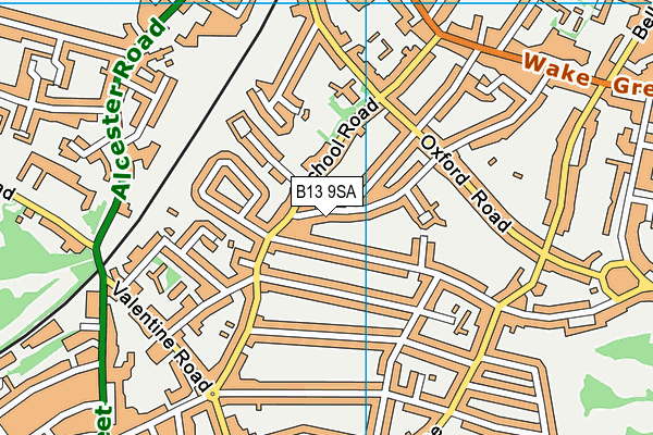 B13 9SA map - OS VectorMap District (Ordnance Survey)