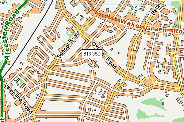 B13 9SD map - OS VectorMap District (Ordnance Survey)