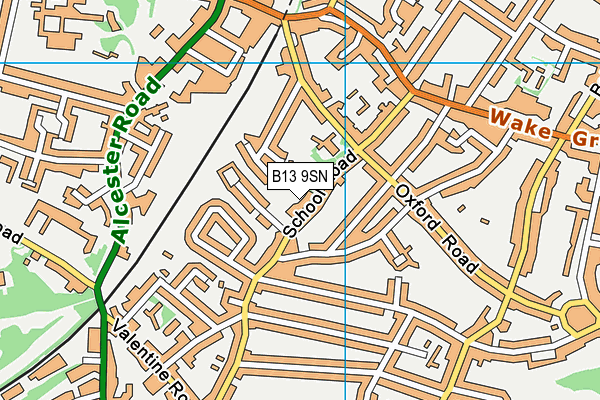 B13 9SN map - OS VectorMap District (Ordnance Survey)