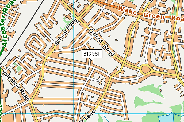 B13 9ST map - OS VectorMap District (Ordnance Survey)