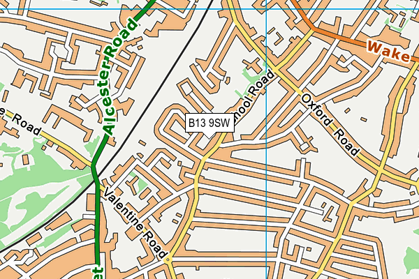 B13 9SW map - OS VectorMap District (Ordnance Survey)