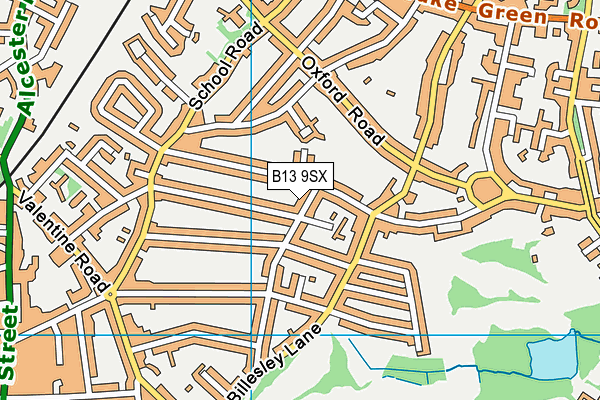 B13 9SX map - OS VectorMap District (Ordnance Survey)