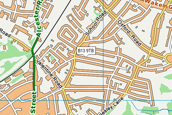 B13 9TB map - OS VectorMap District (Ordnance Survey)