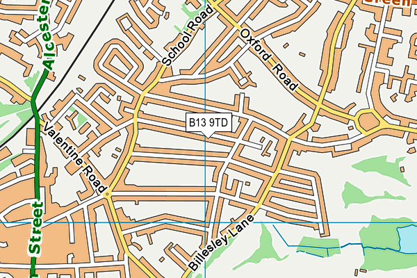 B13 9TD map - OS VectorMap District (Ordnance Survey)