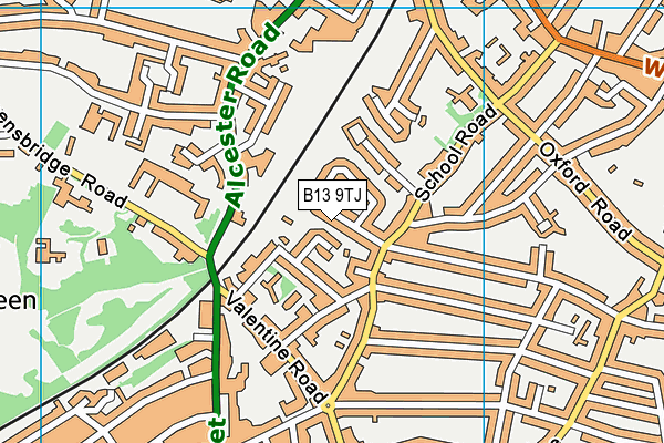 B13 9TJ map - OS VectorMap District (Ordnance Survey)