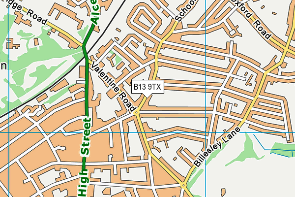 B13 9TX map - OS VectorMap District (Ordnance Survey)