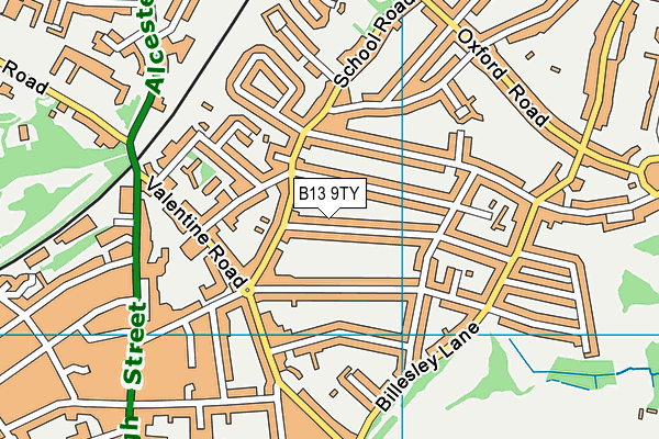 B13 9TY map - OS VectorMap District (Ordnance Survey)