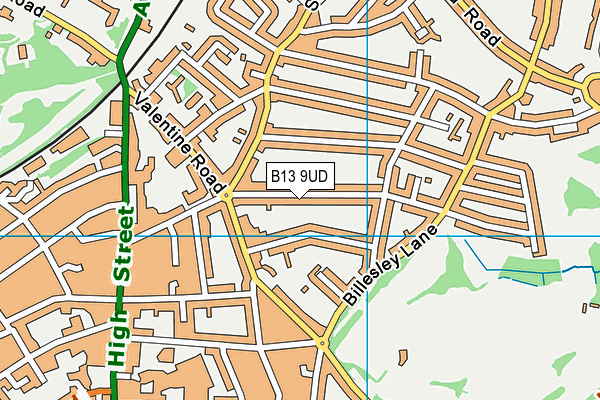 B13 9UD map - OS VectorMap District (Ordnance Survey)