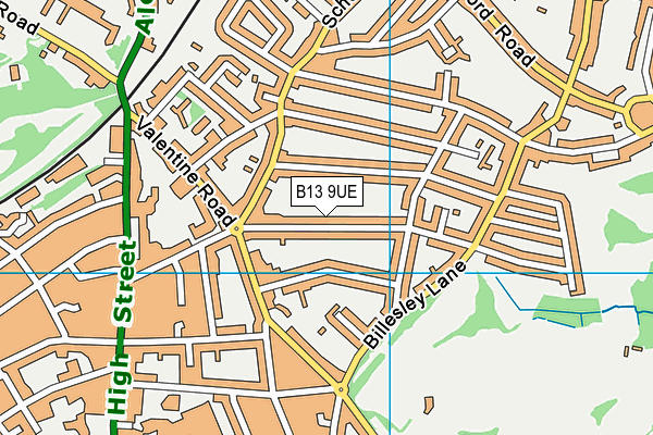 B13 9UE map - OS VectorMap District (Ordnance Survey)