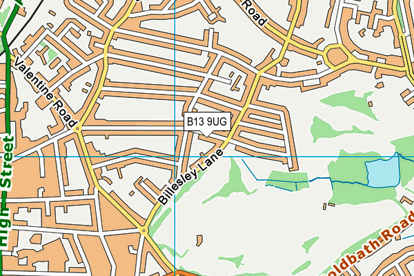 B13 9UG map - OS VectorMap District (Ordnance Survey)
