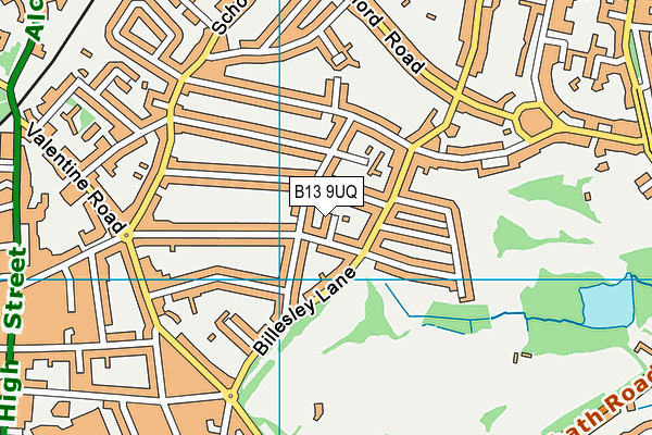 B13 9UQ map - OS VectorMap District (Ordnance Survey)