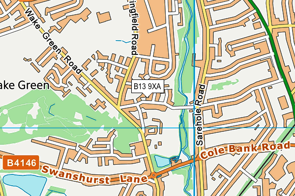 B13 9XA map - OS VectorMap District (Ordnance Survey)