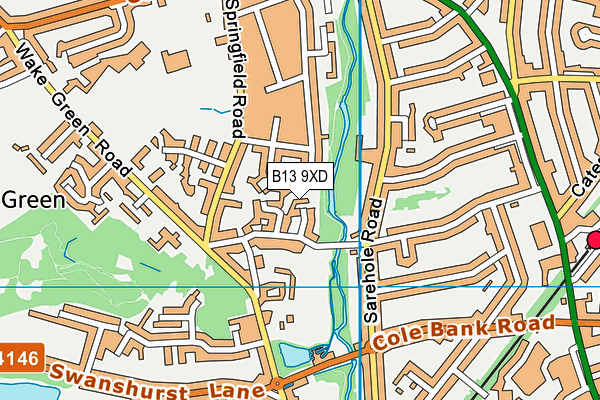 B13 9XD map - OS VectorMap District (Ordnance Survey)