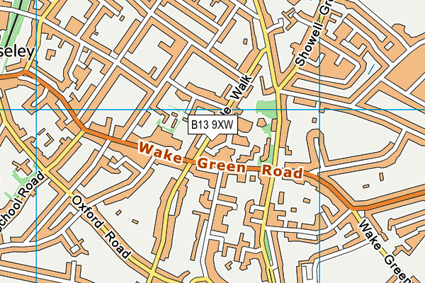 B13 9XW map - OS VectorMap District (Ordnance Survey)