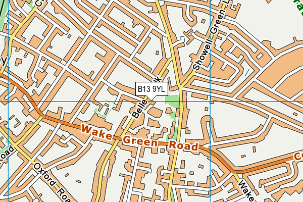 B13 9YL map - OS VectorMap District (Ordnance Survey)