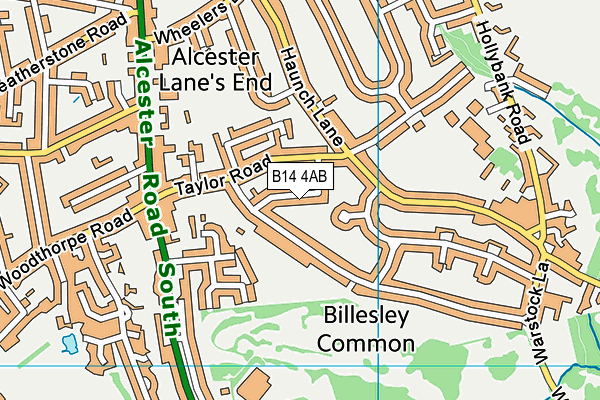 B14 4AB map - OS VectorMap District (Ordnance Survey)