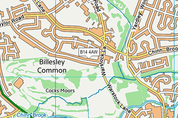 B14 4AW map - OS VectorMap District (Ordnance Survey)