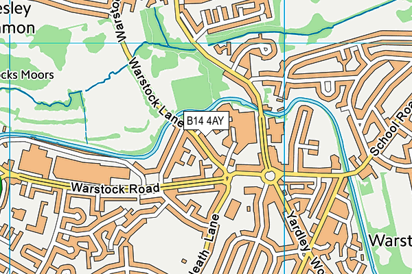 B14 4AY map - OS VectorMap District (Ordnance Survey)