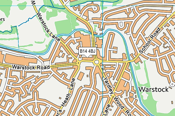 B14 4BJ map - OS VectorMap District (Ordnance Survey)