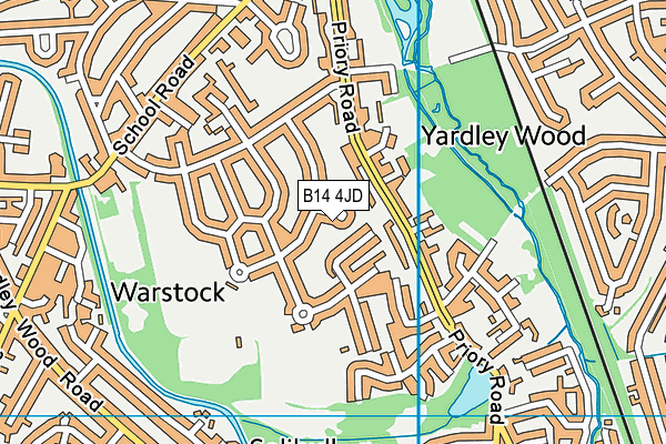 B14 4JD map - OS VectorMap District (Ordnance Survey)