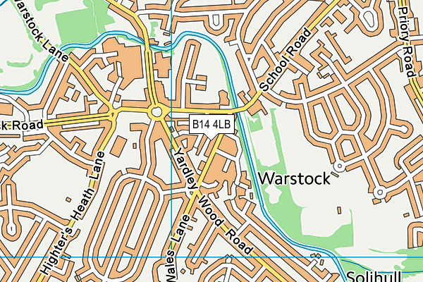 B14 4LB map - OS VectorMap District (Ordnance Survey)