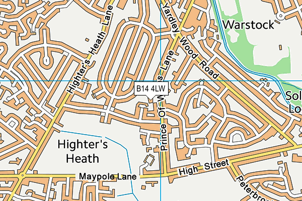 B14 4LW map - OS VectorMap District (Ordnance Survey)
