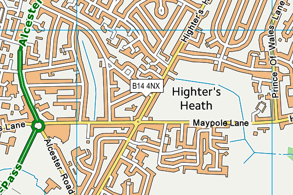 B14 4NX map - OS VectorMap District (Ordnance Survey)