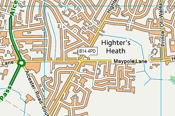 B14 4PD map - OS VectorMap District (Ordnance Survey)