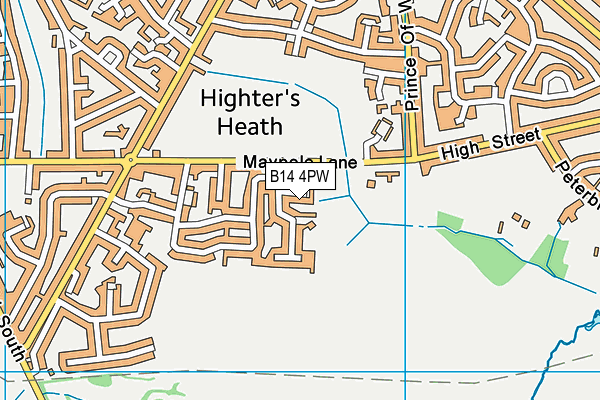 B14 4PW map - OS VectorMap District (Ordnance Survey)