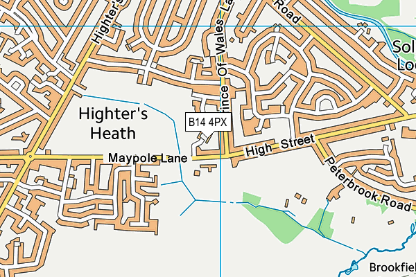 B14 4PX map - OS VectorMap District (Ordnance Survey)