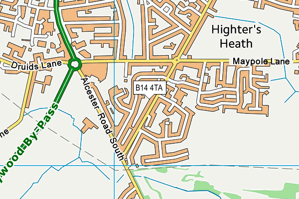 B14 4TA map - OS VectorMap District (Ordnance Survey)