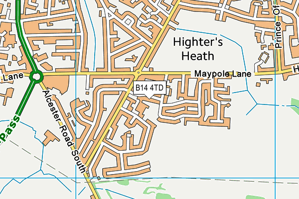 B14 4TD map - OS VectorMap District (Ordnance Survey)
