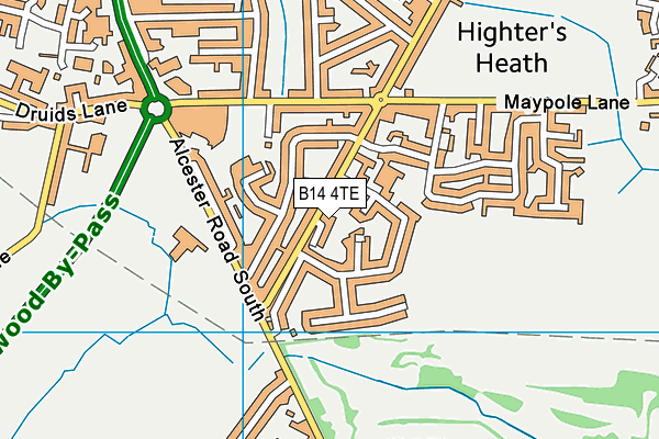 B14 4TE map - OS VectorMap District (Ordnance Survey)