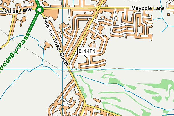 B14 4TN map - OS VectorMap District (Ordnance Survey)