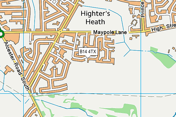 B14 4TX map - OS VectorMap District (Ordnance Survey)