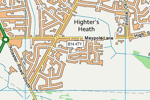 B14 4TY map - OS VectorMap District (Ordnance Survey)