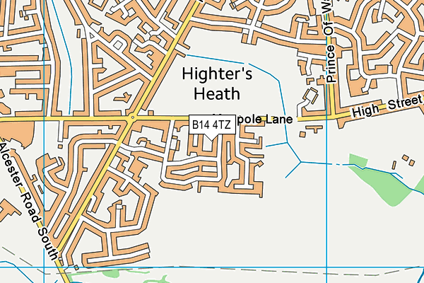 B14 4TZ map - OS VectorMap District (Ordnance Survey)