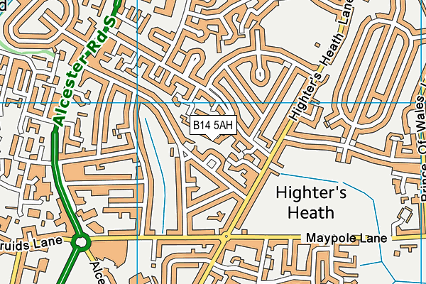 B14 5AH map - OS VectorMap District (Ordnance Survey)