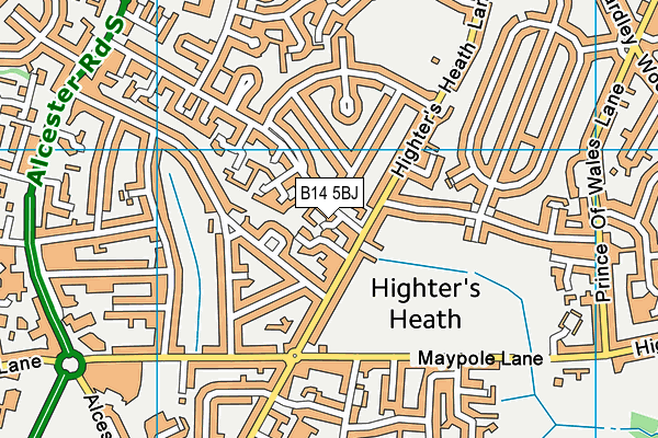 B14 5BJ map - OS VectorMap District (Ordnance Survey)