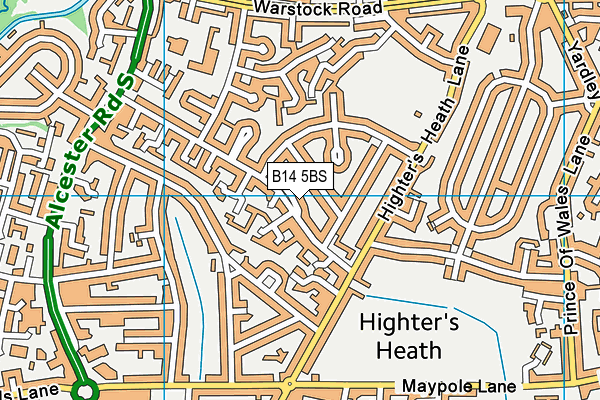 B14 5BS map - OS VectorMap District (Ordnance Survey)