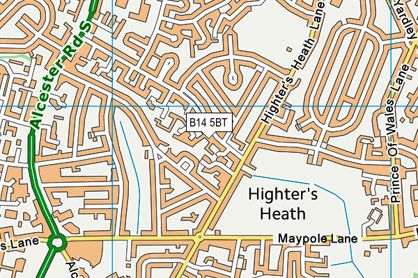 B14 5BT map - OS VectorMap District (Ordnance Survey)