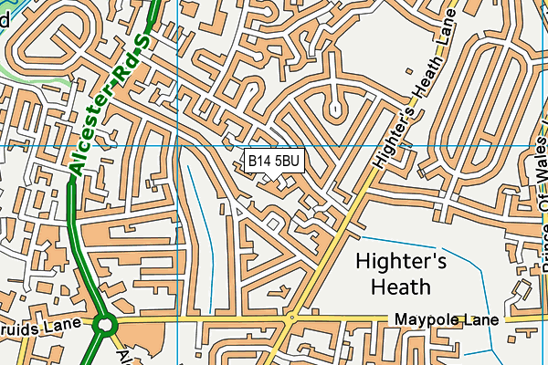 B14 5BU map - OS VectorMap District (Ordnance Survey)