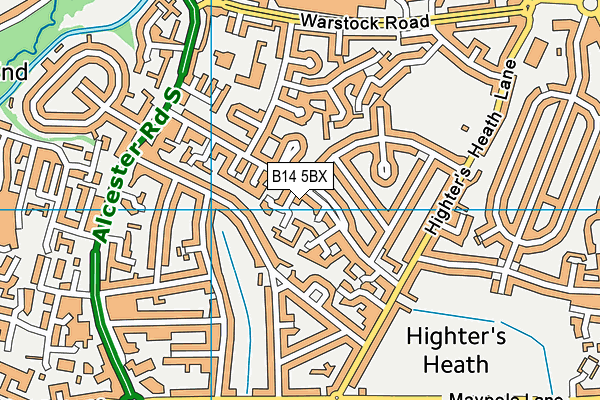 B14 5BX map - OS VectorMap District (Ordnance Survey)