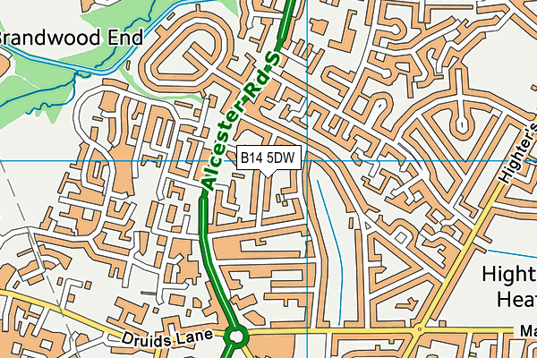B14 5DW map - OS VectorMap District (Ordnance Survey)