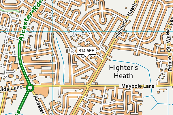 B14 5EE map - OS VectorMap District (Ordnance Survey)